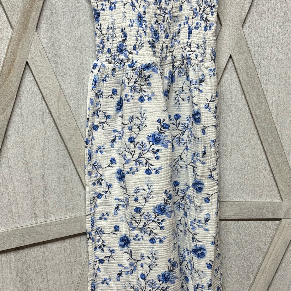 Floral Blue and White Girl’s Summer Jumpsuit - Picture 3 of 9